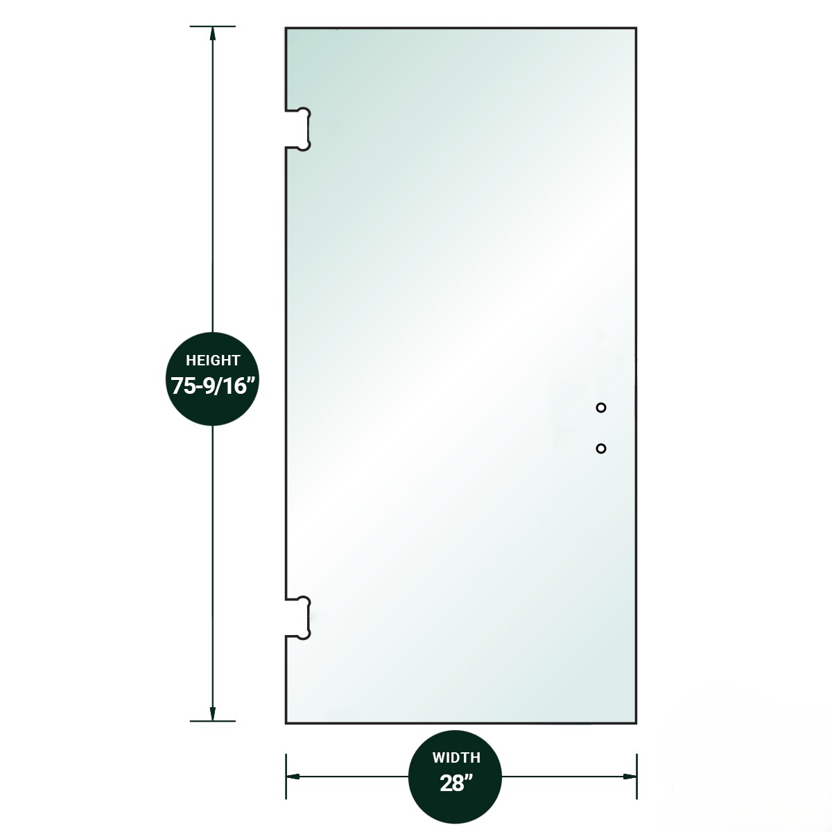 gp28766-1wrv-1 DT 3/8" Clear Tempered Glass For Glendale/Preston SD Hinge 28" x 75-9/16" - Prep for 6" CTC Handle - Image 1