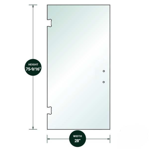 DT 3/8" Clear Tempered Glass For Glendale/Preston SD Hinge 28" x 75-9/16" - Prep for 8" CTC Handle