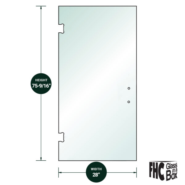 DT 3/8" Clear Tempered Glass For Glendale/Preston SD Hinge 28" x 75-9/16" - Prep for 8" CTC Handle