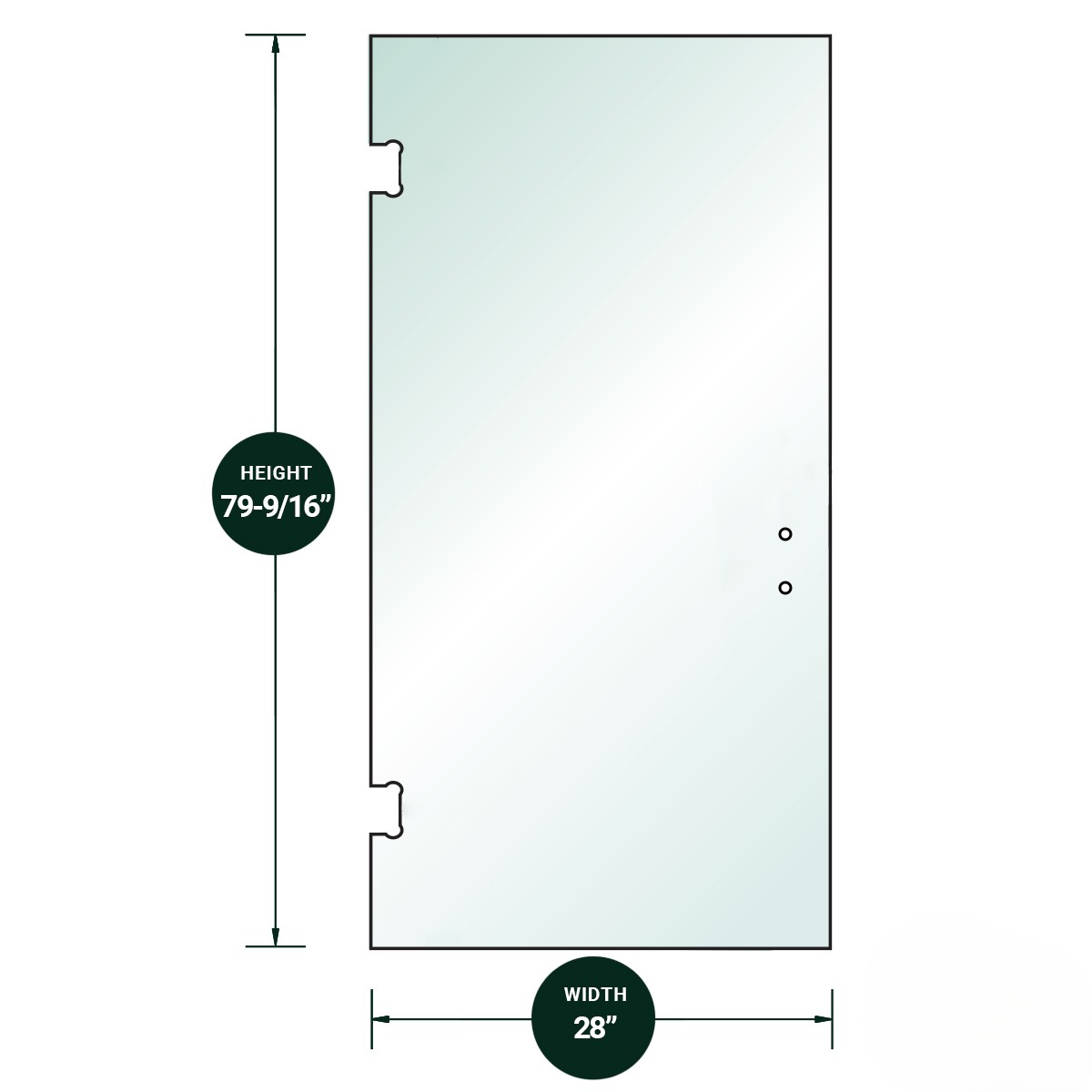 gp28806-1wrv-1 DT 3/8" Clear Tempered Glass For Glendale/Preston SD Hinge 28" x 79-9/16" - Prep for 6" CTC Handle - Image 1