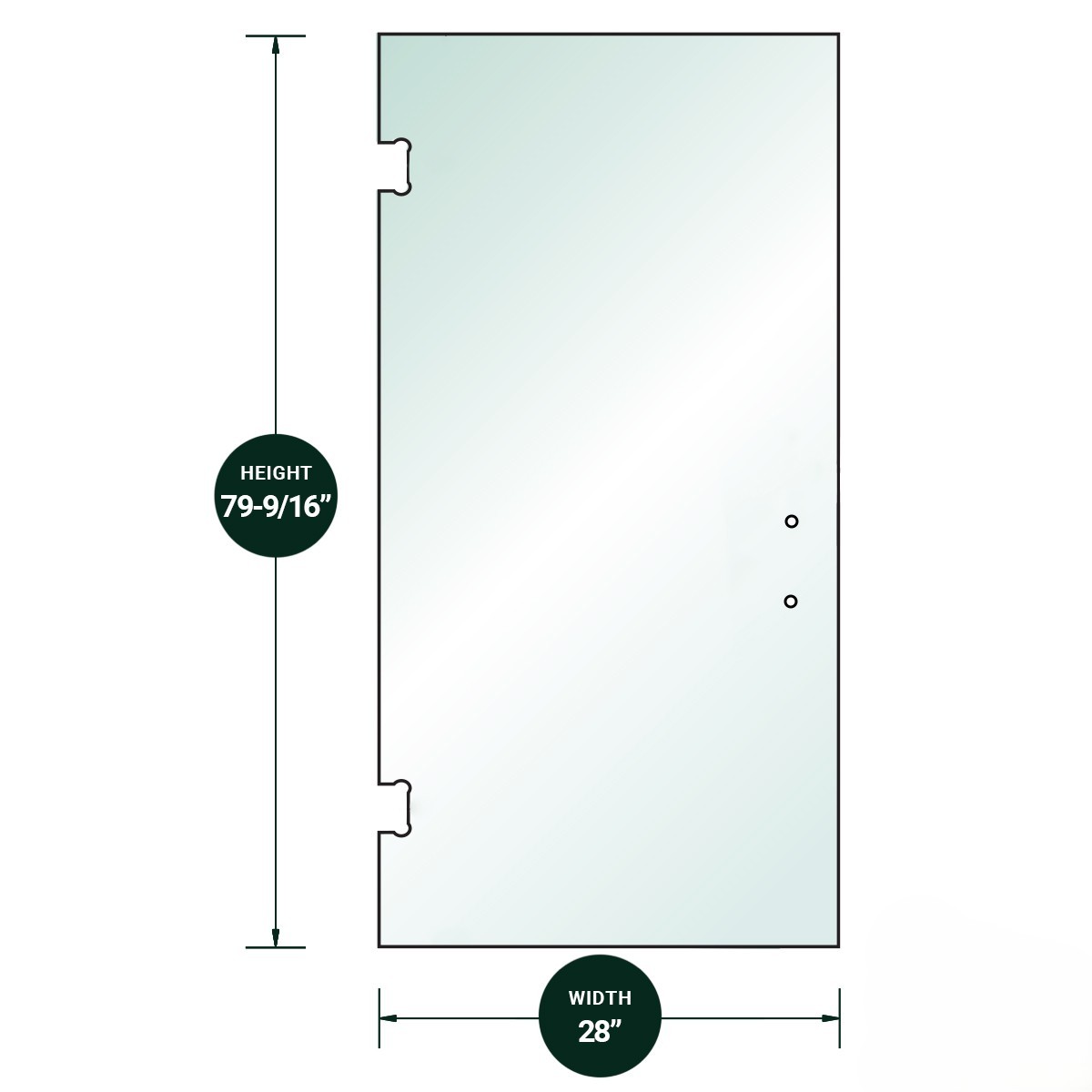 gp28808-1wrv DT 3/8" Clear Tempered Glass For Glendale/Preston SD Hinge 28" x 79-9/16" - Prep for 8" CTC Handle - Image 1