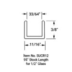 DT 3/8" Low Profile U-Channel for 1/2" Glass - 95" Long - Image 8