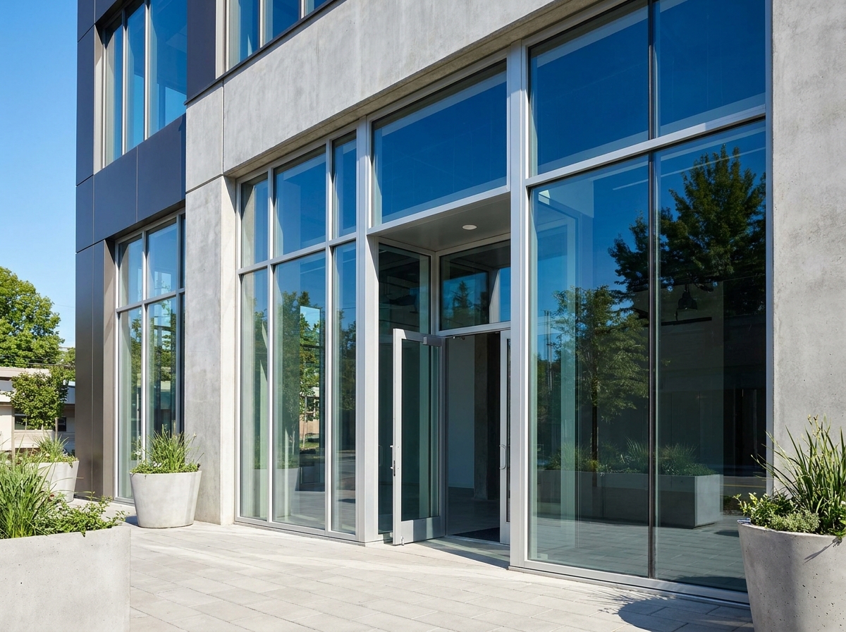 Commercial storefront glass and aluminum systems