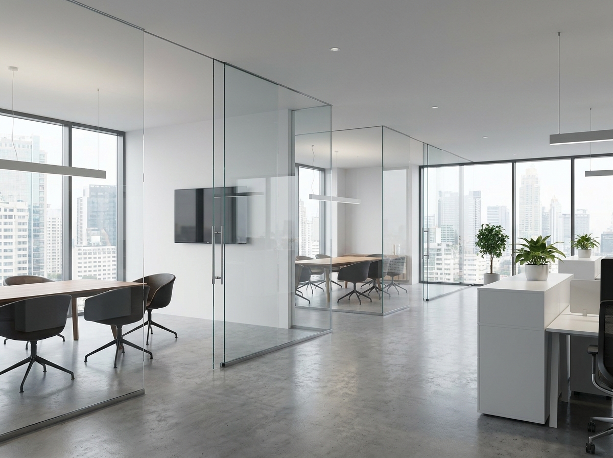 Interior frameless glass office wall partitions