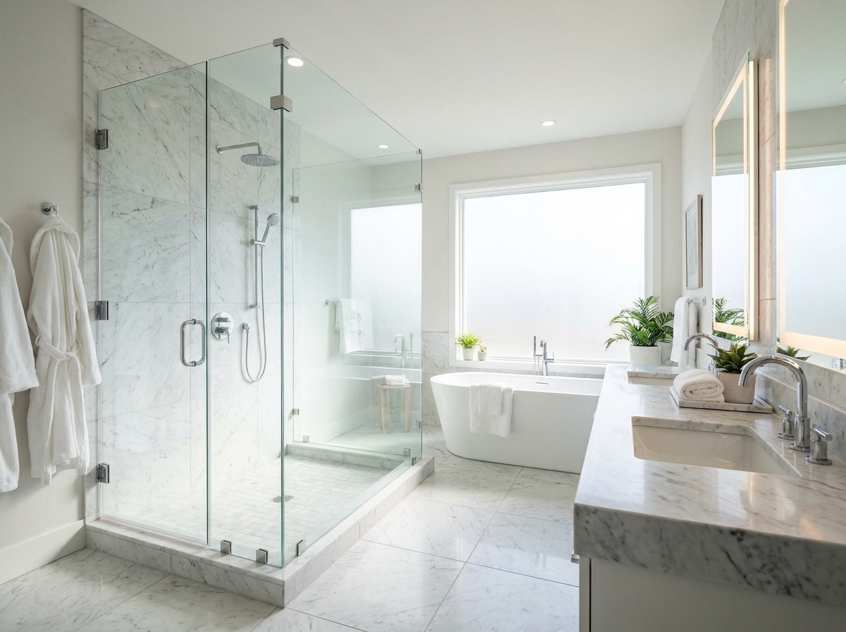 Frameless glass shower enclosure